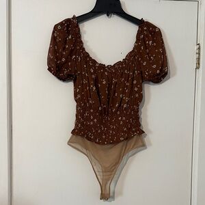 Astr Brown Floral Bodysuit